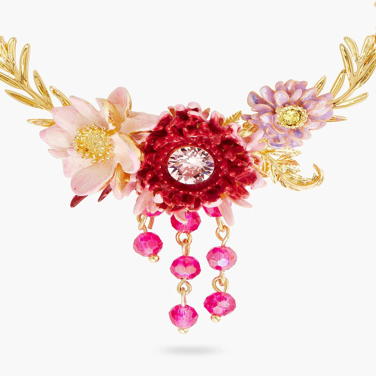 Lotus Flower And Chrysanthemum Statement Necklace | AQBI3021 - Image 4