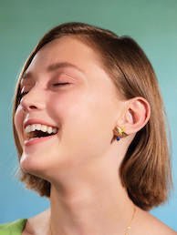 Dragonfly And Water Lily Asymmetrical Sleeper Earrings | AQJF1011 - Image 2