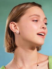 Dragonfly And Water Lily Asymmetrical Sleeper Earrings | AQJF1011 - Image 3