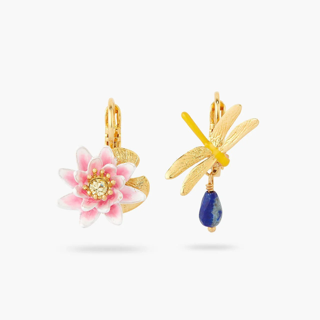 Dragonfly And Water Lily Asymmetrical Sleeper Earrings | AQJF1011 - Image 6