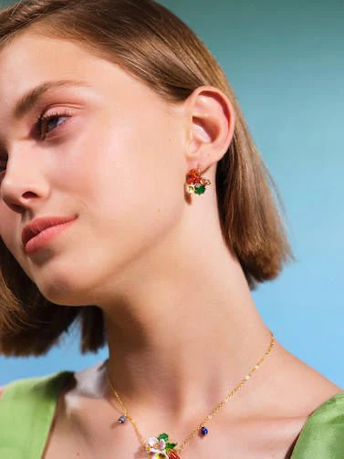 Monarch Butterfly And Green Stone Sleeper Earrings | AQJF1031 - Image 2