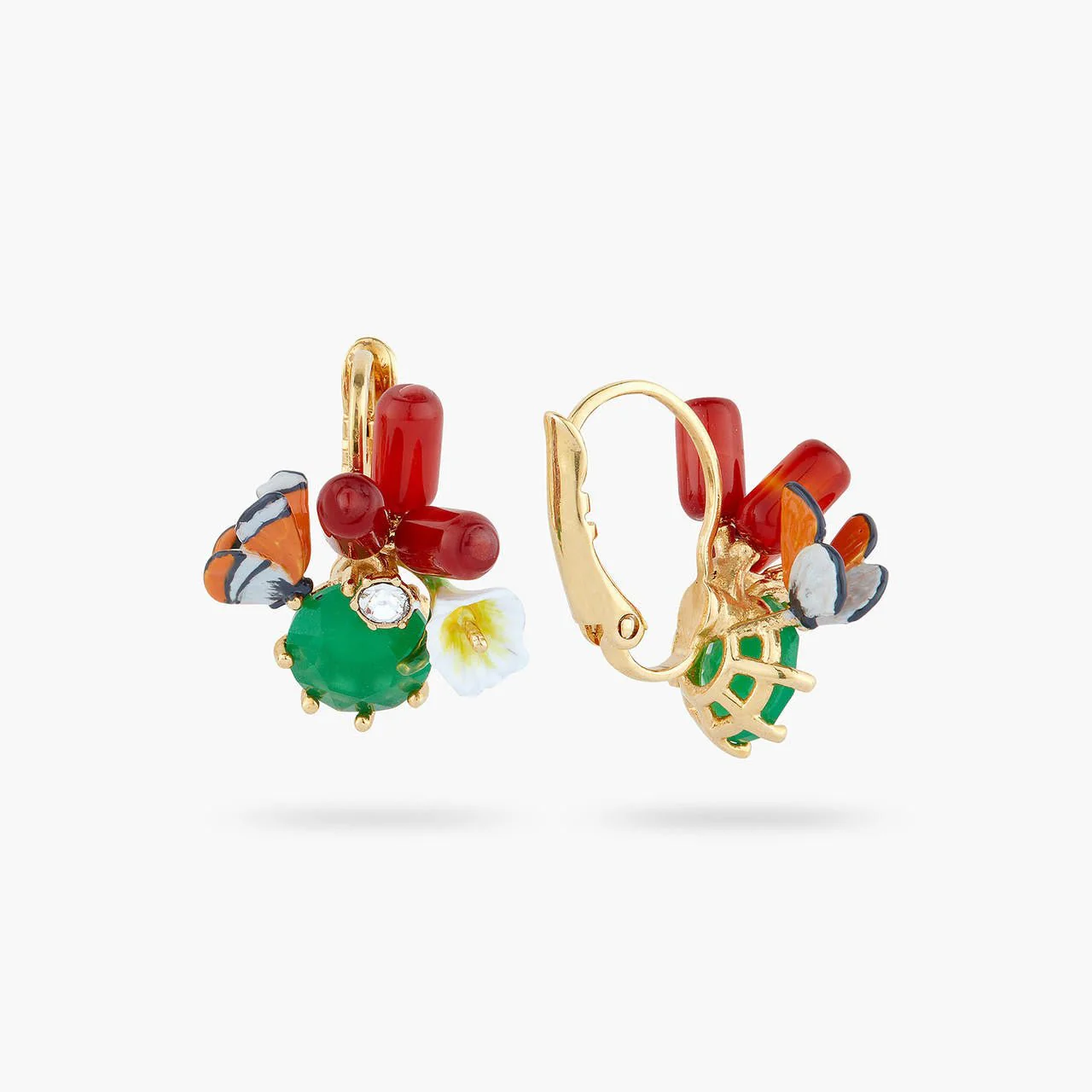 Monarch Butterfly And Green Stone Sleeper Earrings | AQJF1031 - Image 3
