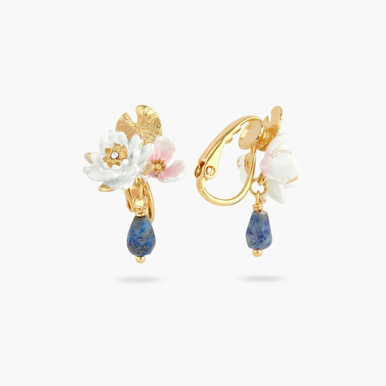 White Water Lily And Lapis Lazuli Earrings | AQJF1061 - Image 5