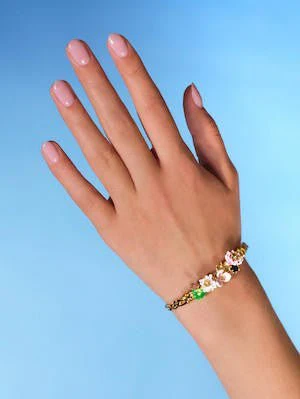 Water Lily Garden And Blue Stone Bangle Bracelet | AQJF2031 - Image 2