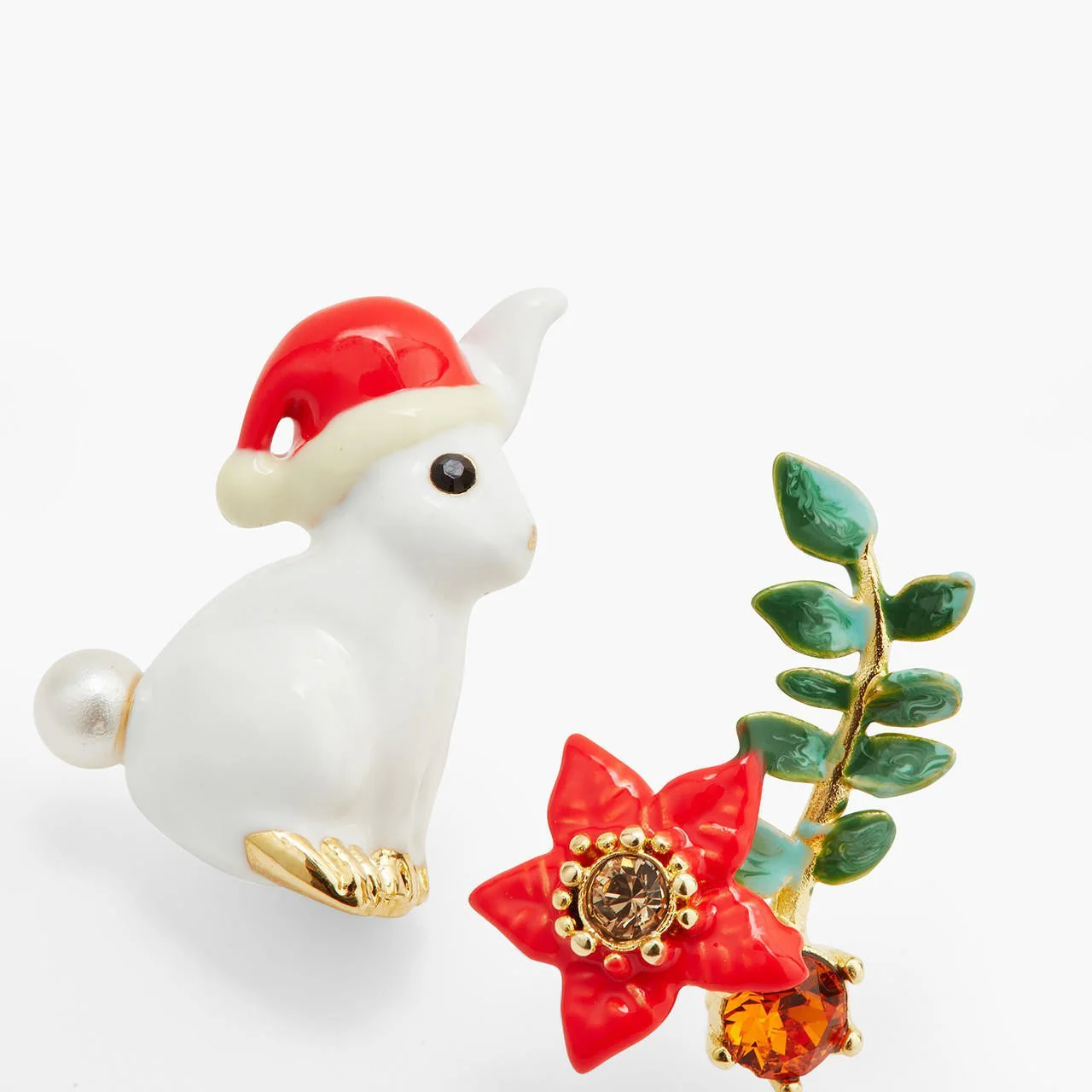 Rabbit and Poinsettia asymmetrical earrings | AQNE1021 - Image 6