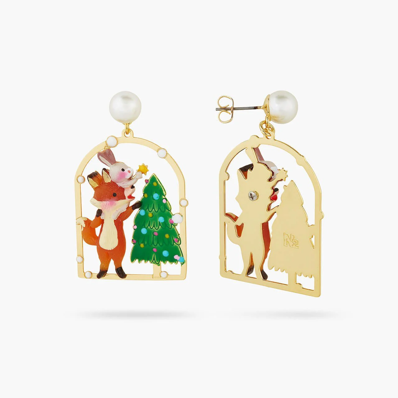 Christmas tree, rabbit and fox earrings | AQSP1181 - Image 2