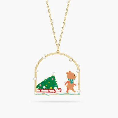 Christmas tree and cuddly bear Pendant necklace | AQSP3121 - Image 4