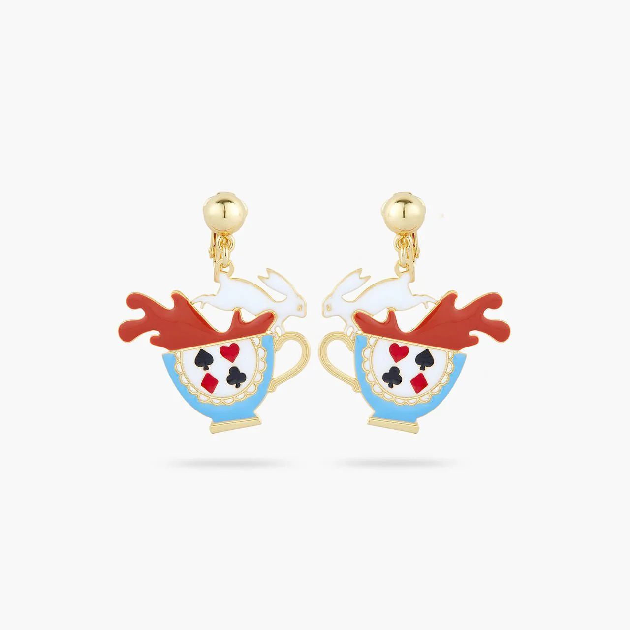 White rabbit and tea cup earrings | AQUI1051