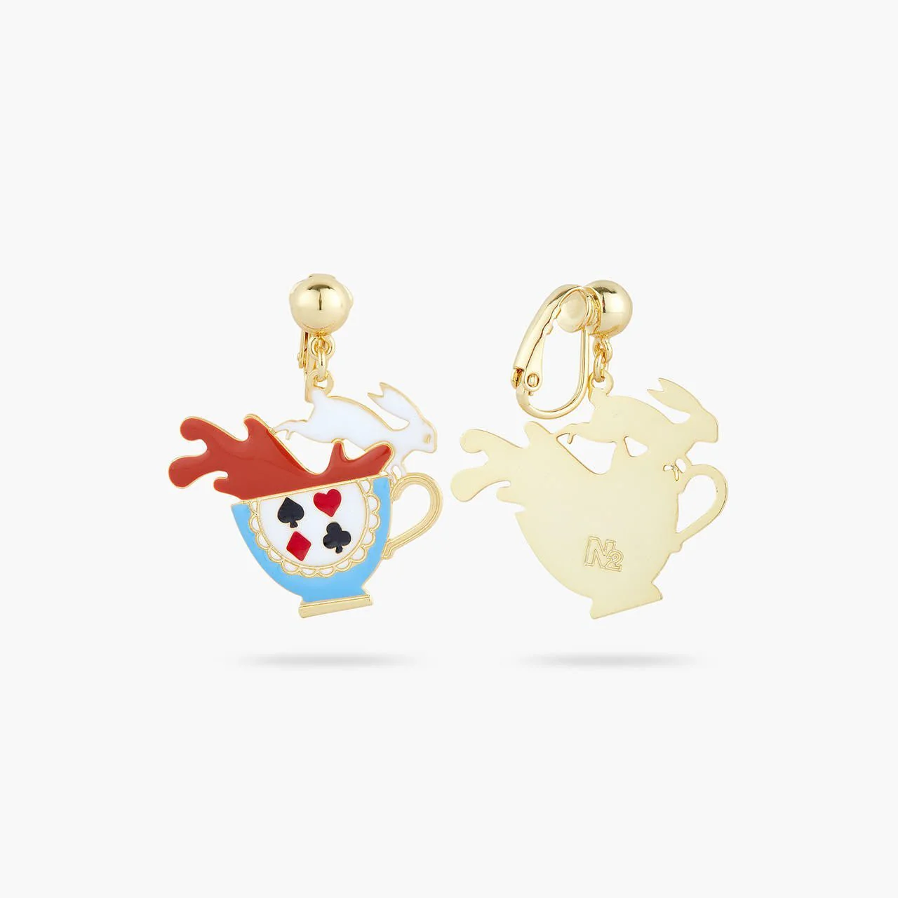 White rabbit and tea cup earrings | AQUI1051 - Image 3