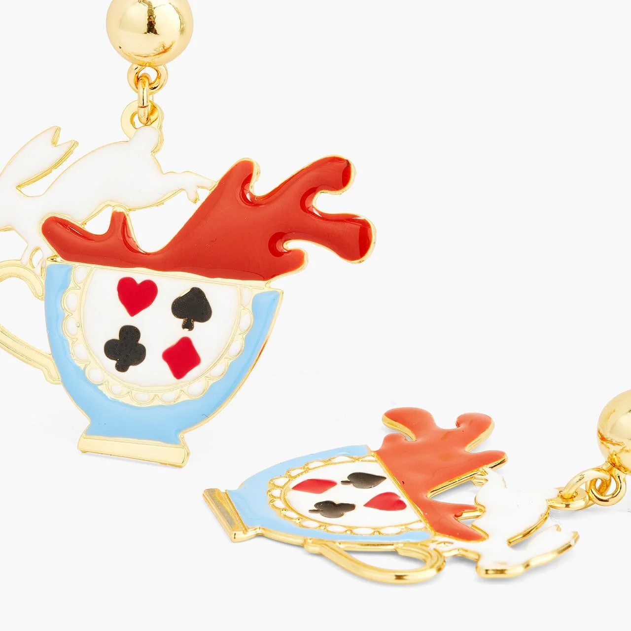 White rabbit and tea cup earrings | AQUI1051 - Image 4