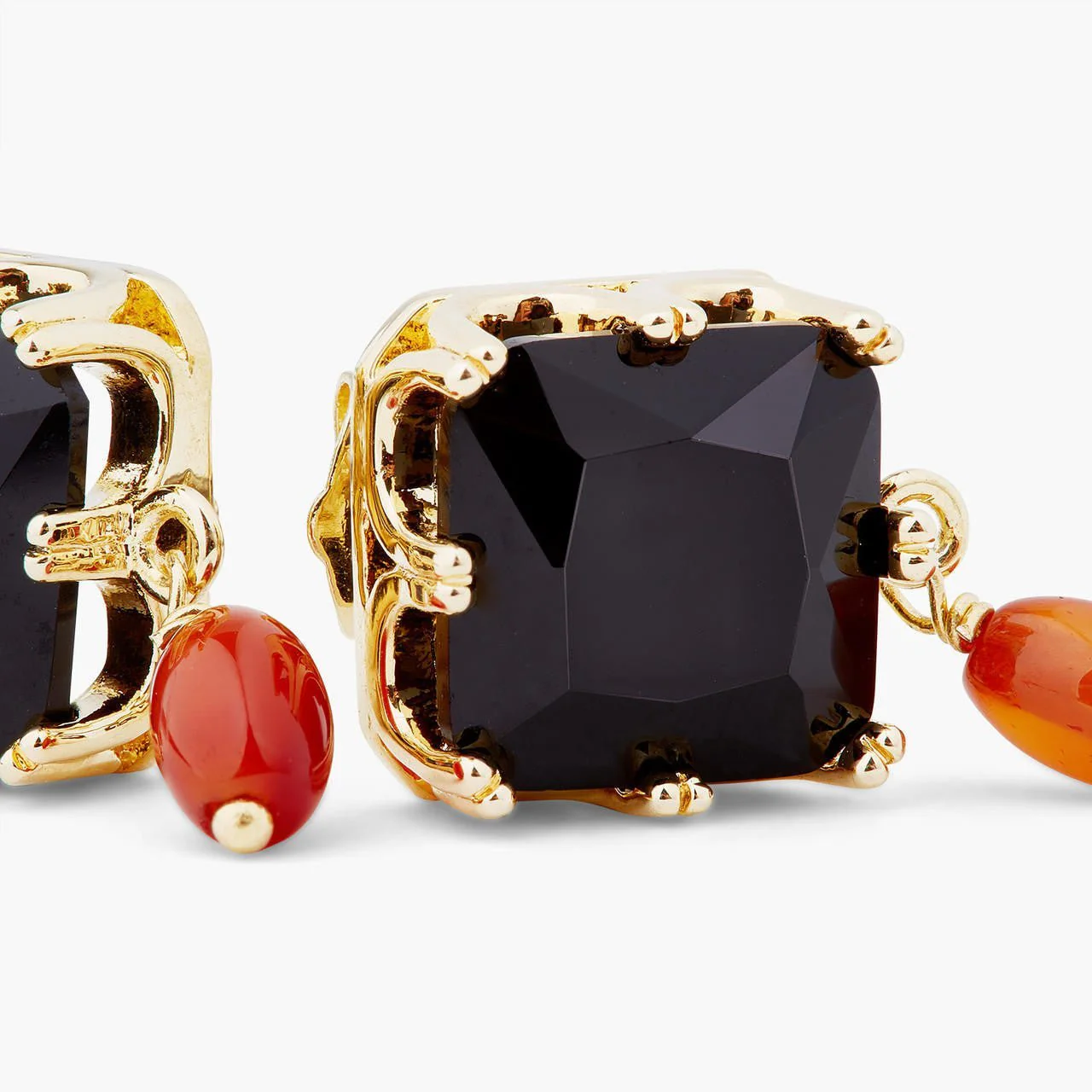 Black Square Stone And Bead Earrings | ARCL1011 - Image 2
