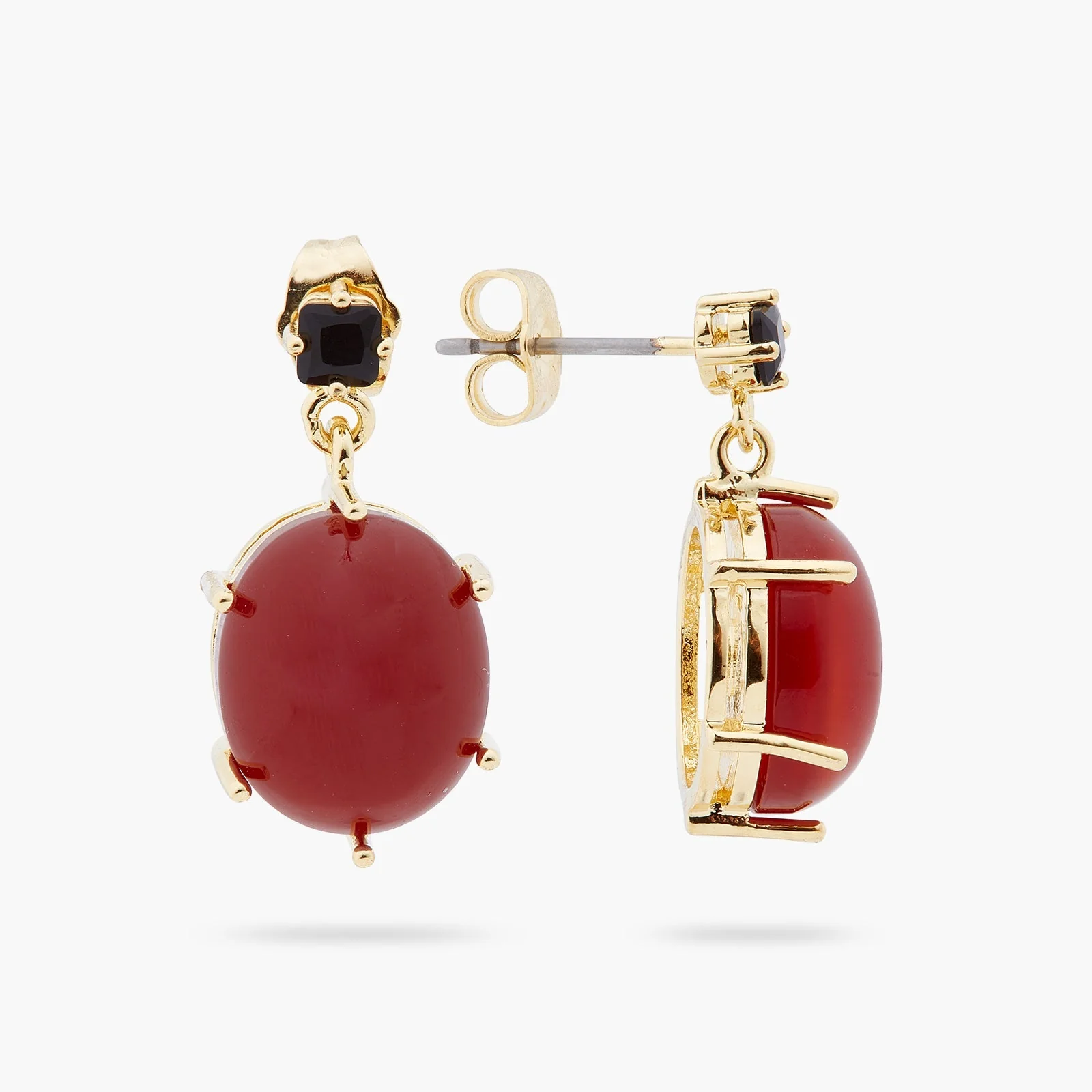Red Oval Stone Earrings | ARCL1021 - Image 3