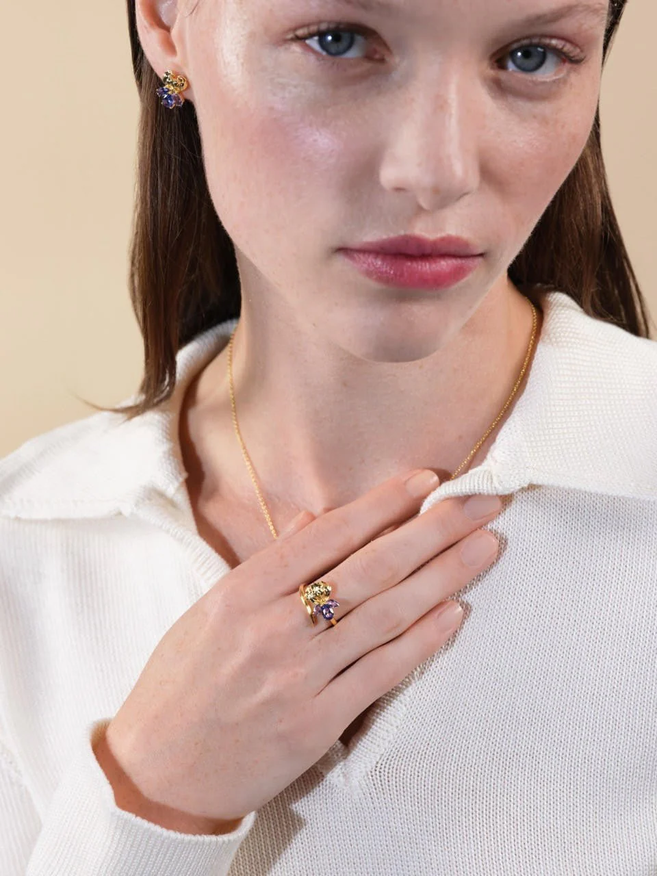 Gold Iris And Blue Cristal Adjustable Ring | ARNF6011 - Image 4