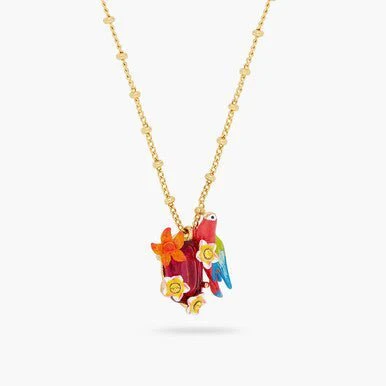 Parrot And Wild Flower Pendant Necklace | ARPA3021 - Image 3