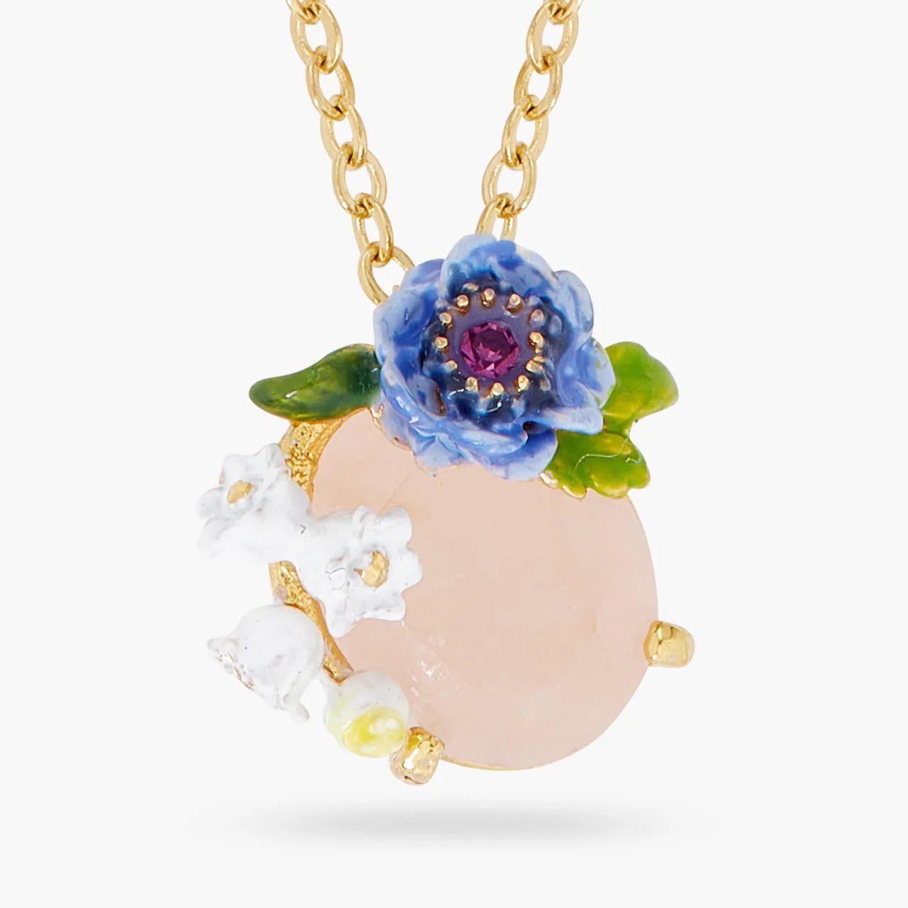 Rose Quartz And Floral Composition Pendant Necklace | ARPF3041 - Image 3