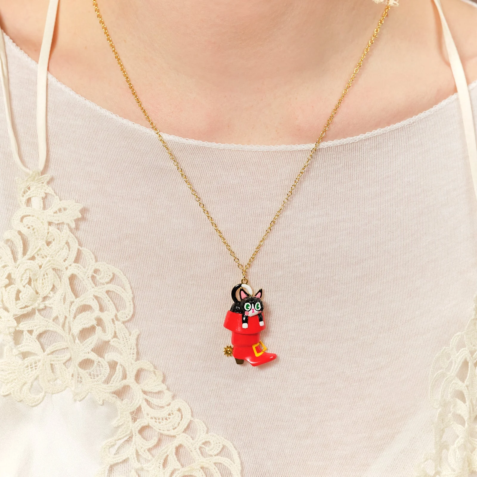 Charming Cat In A Red Boot Pendant Necklace | ASCC3011 - Image 4