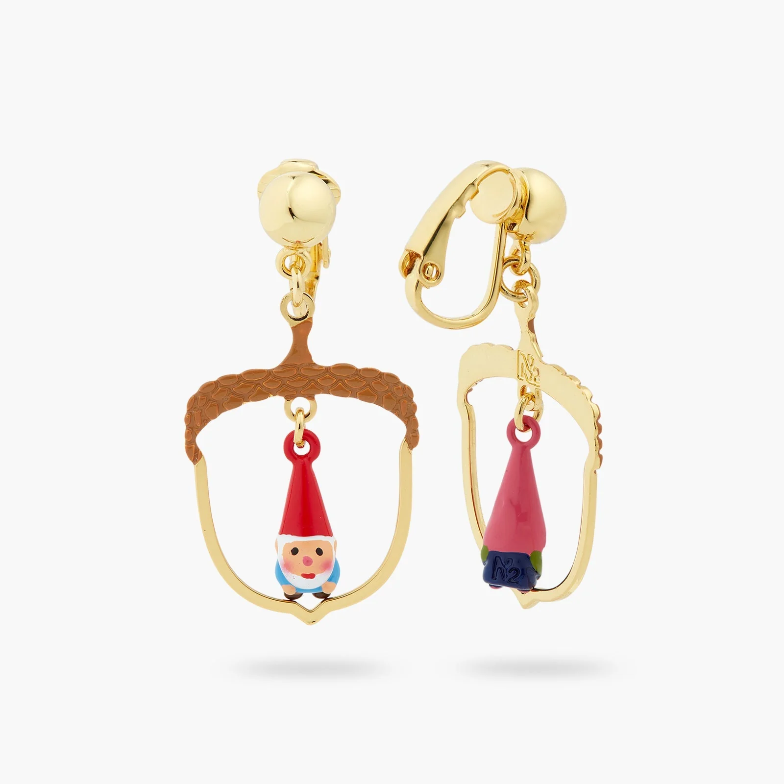 Hazelnut And Garden Gnome Asymmetrical Earrings | ASCP1011 - Image 4