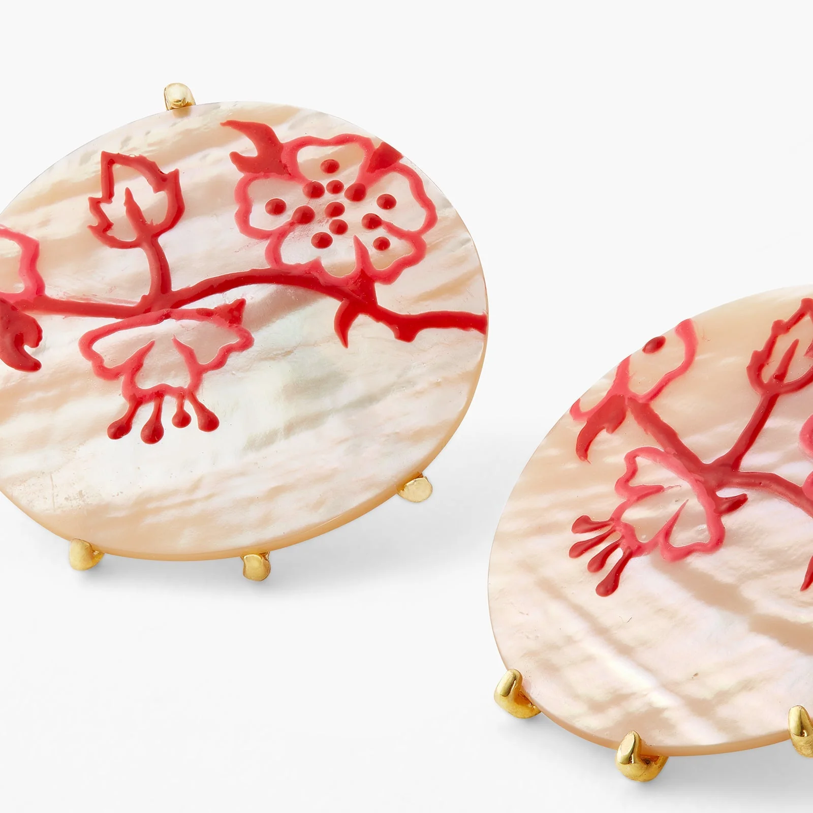 Rosebush Red Stamp On Mother Of Pearl Earrings | ASEN1111 - Image 3