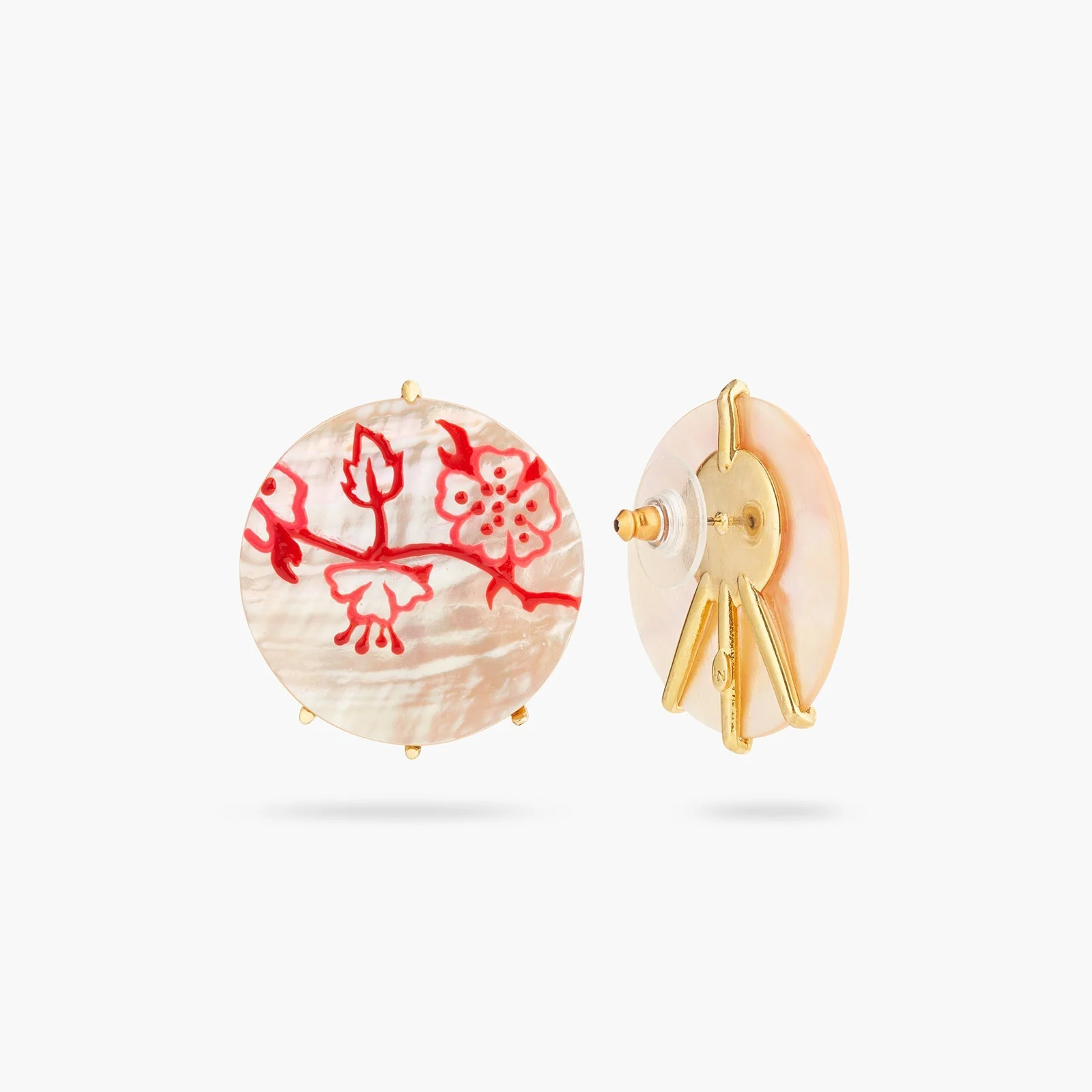 Rosebush Red Stamp On Mother Of Pearl Earrings | ASEN1111 - Image 5