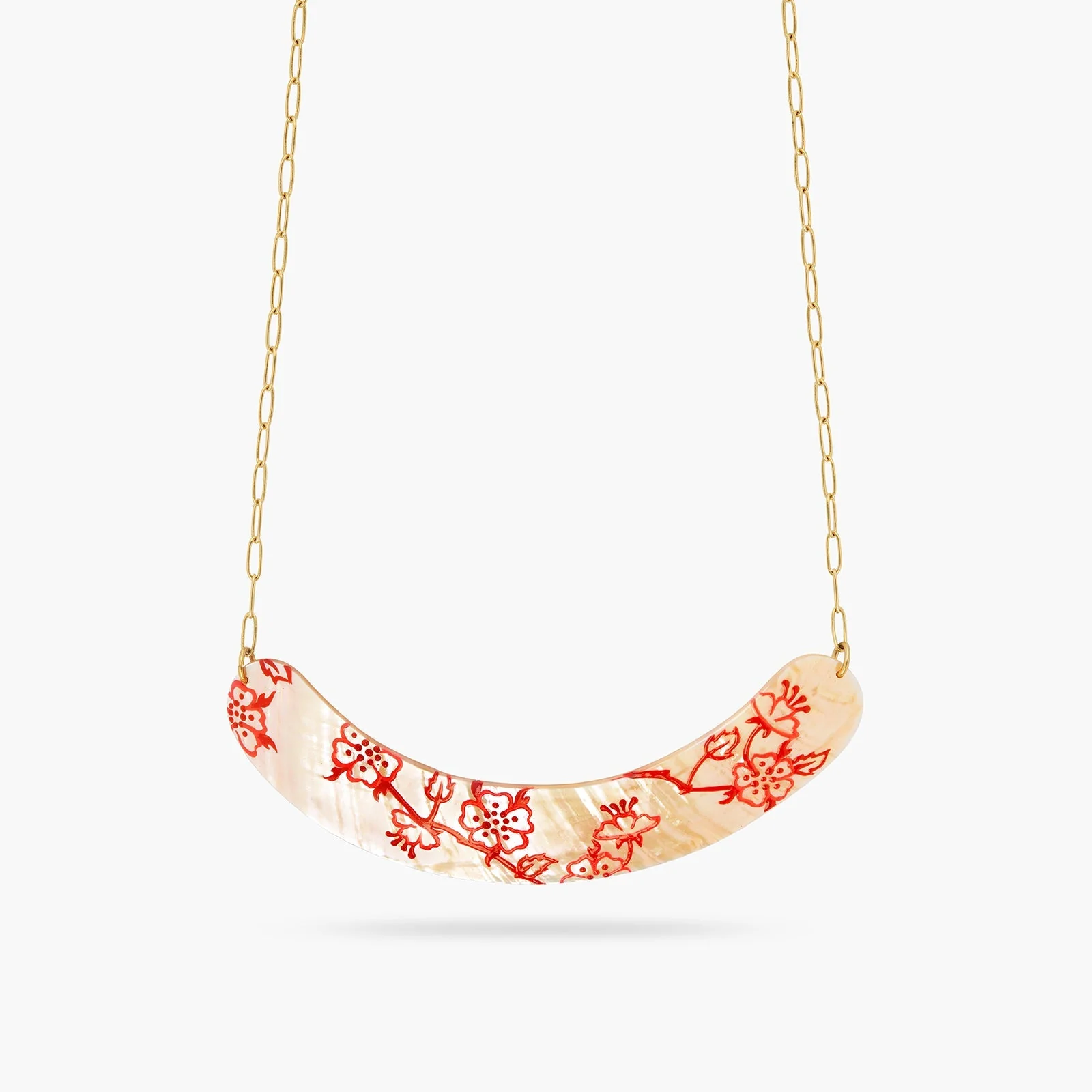 Red Rosebush Stamp On Mother Of Pearl Statement Necklace | ASEN3091 - Image 4