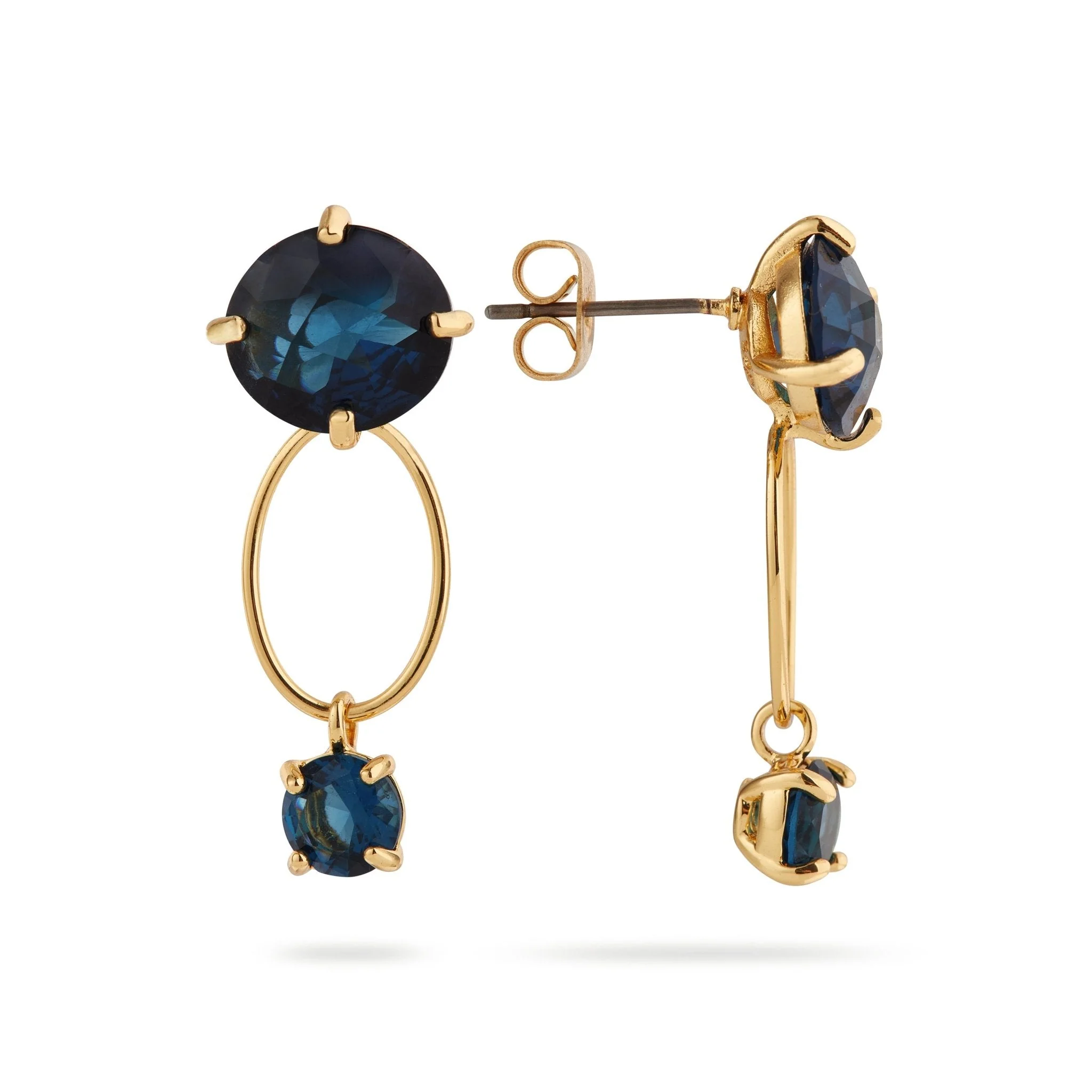 Ocean Blue Diamantine Oval Ring With Round Stone Earrings | ASLD1461 - Image 2