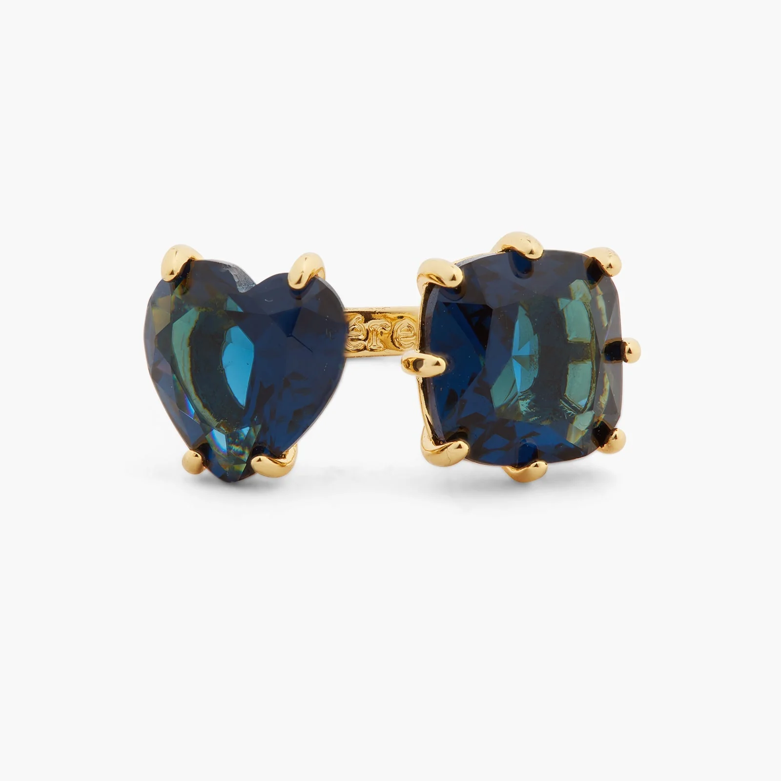 Ocean Blue Diamantine Heart And Square Stone You And Me Adjustable Ring | ASLD6181 - Image 3