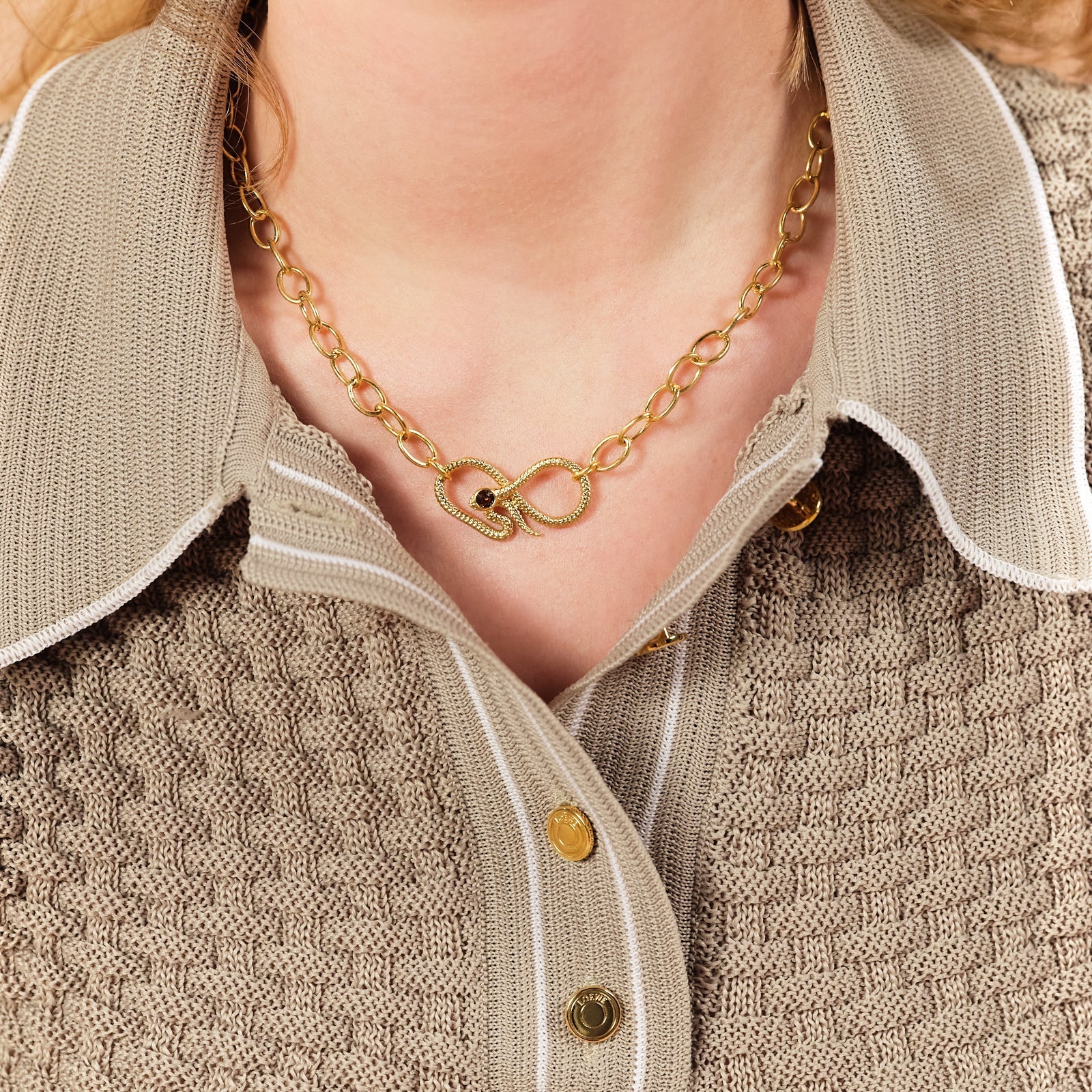 Oval Link Chain And Egyptian Snake Statement Neckace | ASNI3051 - Image 2