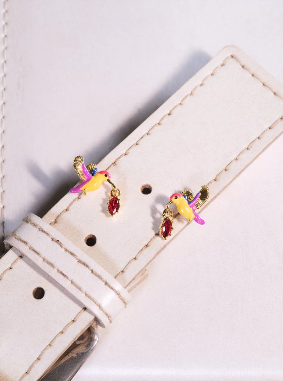 Kingfisher And Red Stone Earrings | ASPL1031 - Image 5