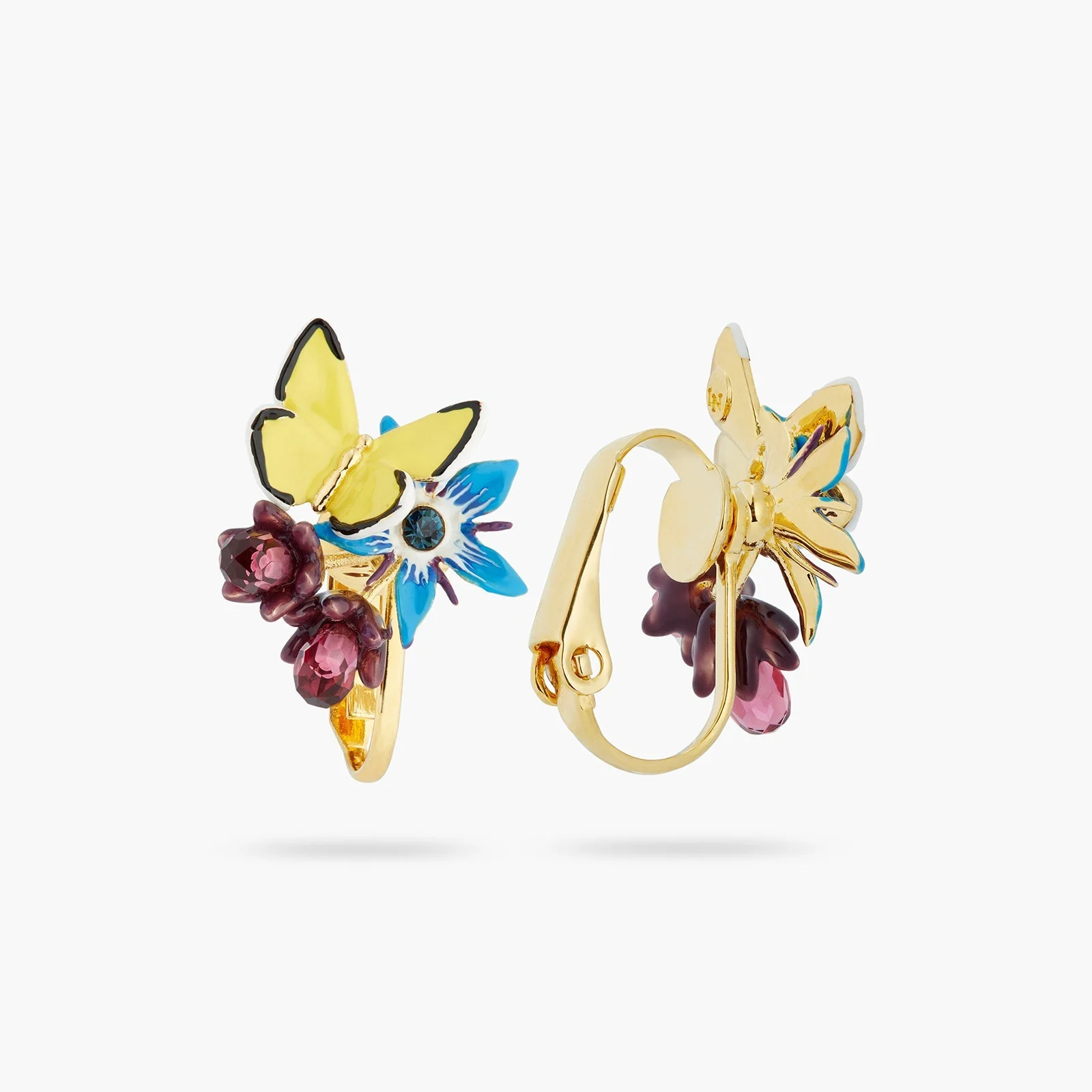 Blue Flower And Yellow Butterfly Earrings | ASPO1021 - Image 4