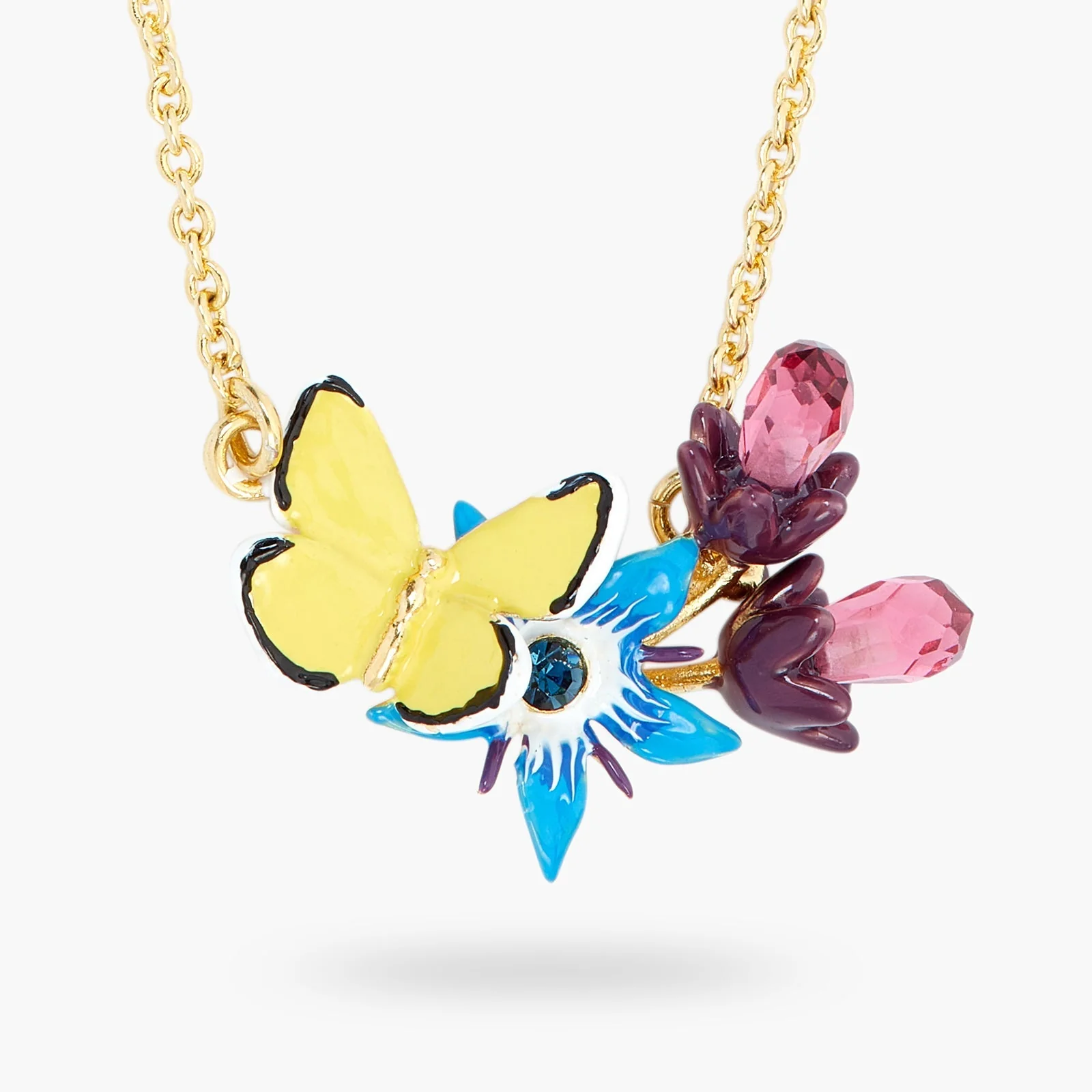 Blue Flower And Yellow Butterfly Pendant Necklace | ASPO3031 - Image 4
