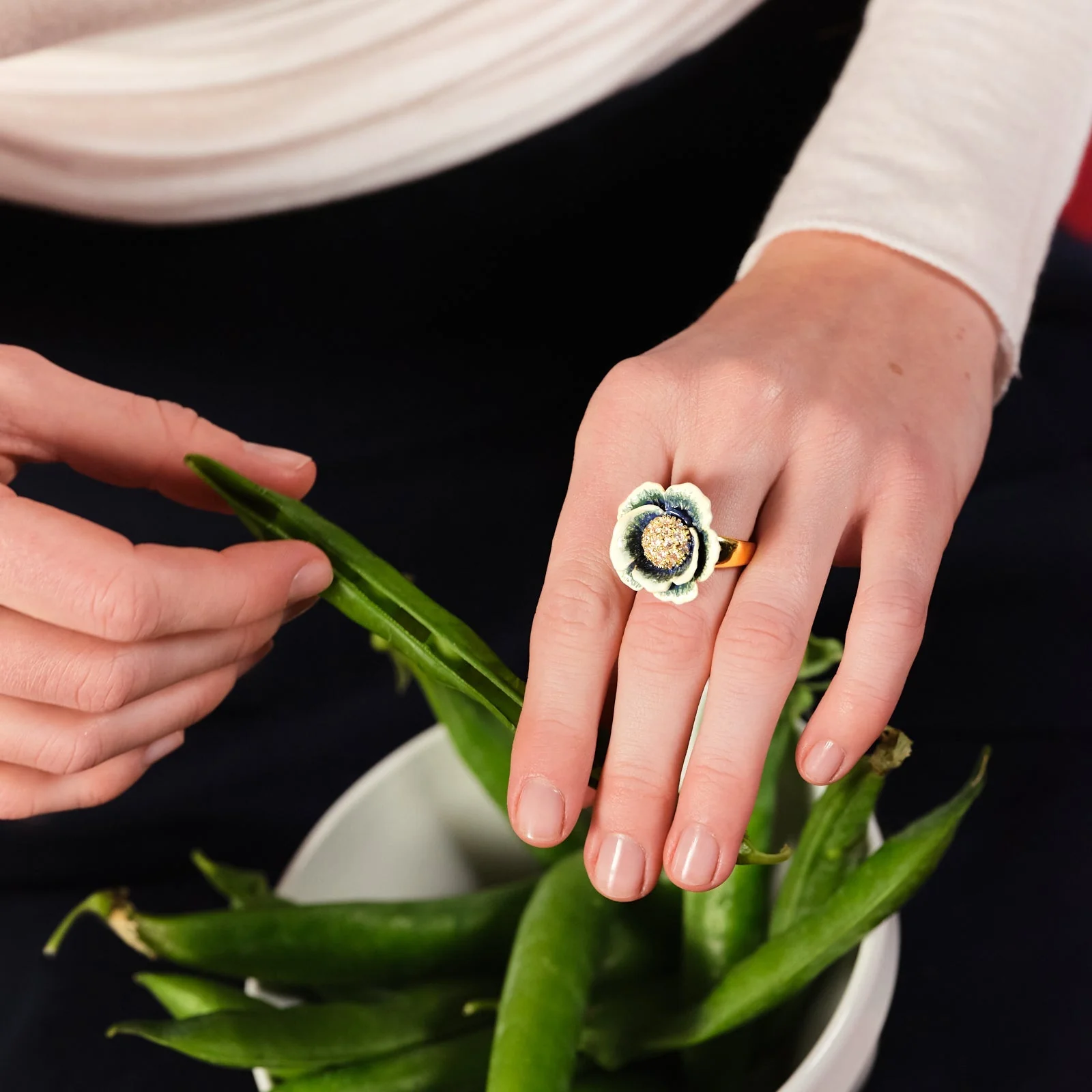 Cabbage Studded With White Crystal Cocktail Ring | ASPO6031 - Image 2