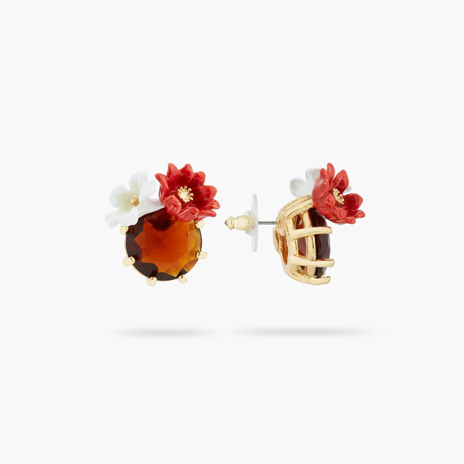 Two Flowers And Faceted Crystal Earrings | ASTM1021 - Image 3
