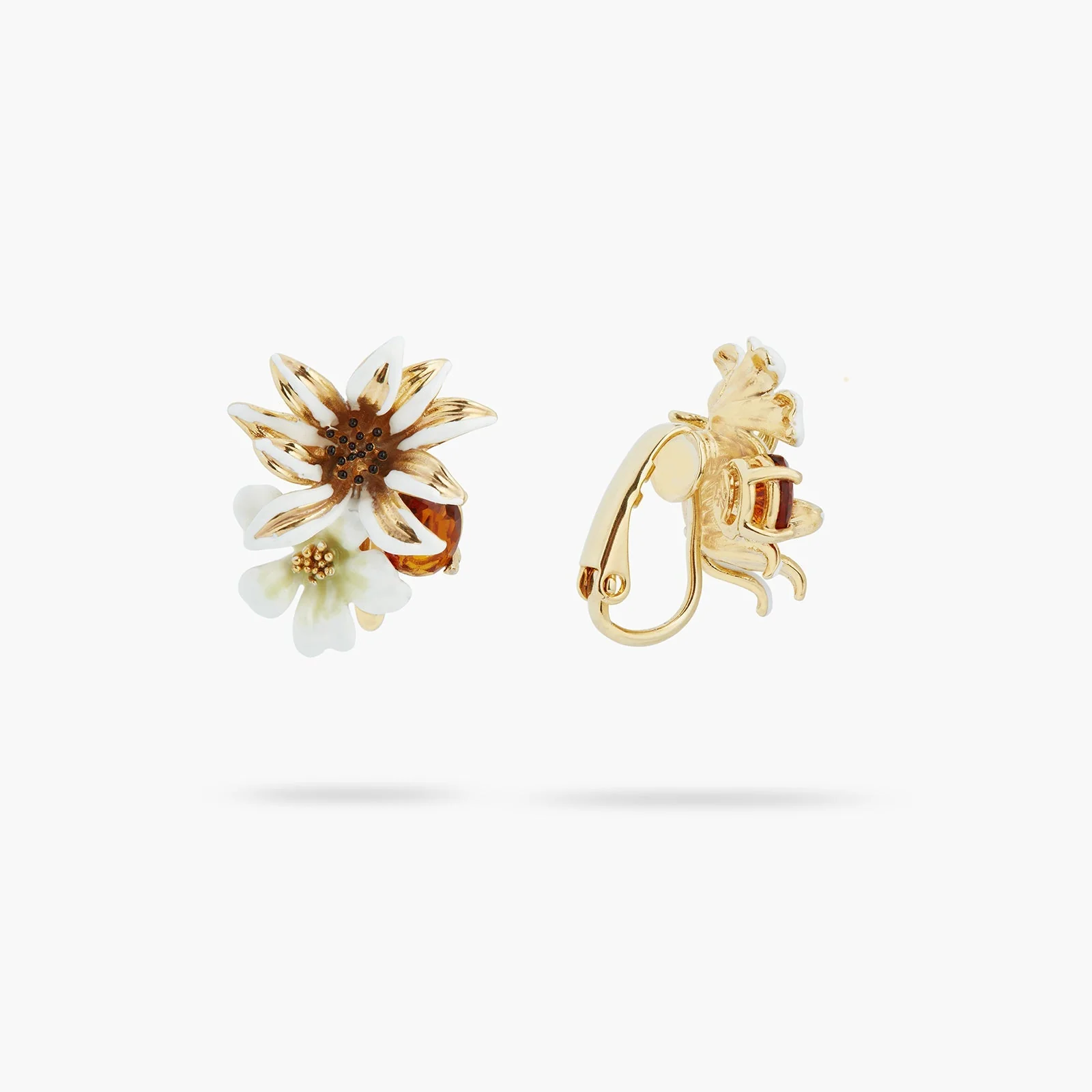 White And Gold Flowers And Faceted Crystal Earrings | ASTM1071 - Image 5