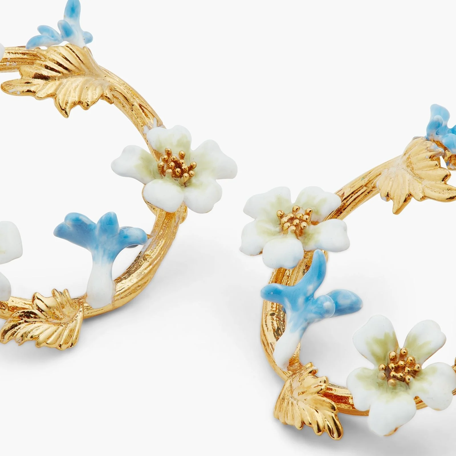 White And Blue Flowers Hoop Earrings | ASTM1081 - Image 4