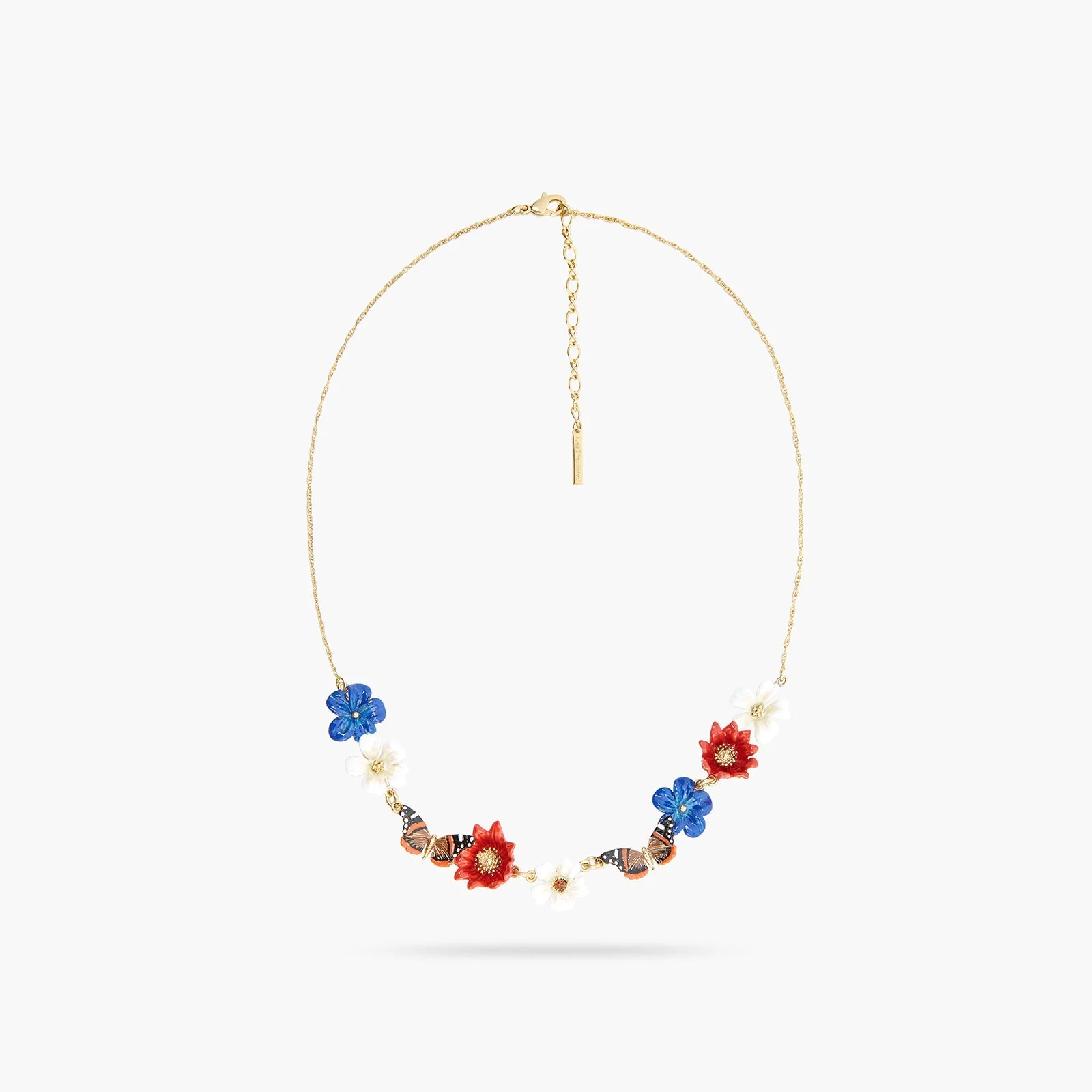 Blue, White And Red Flowers And Butterfly Statement Necklace | ASTM3011 - Image 3