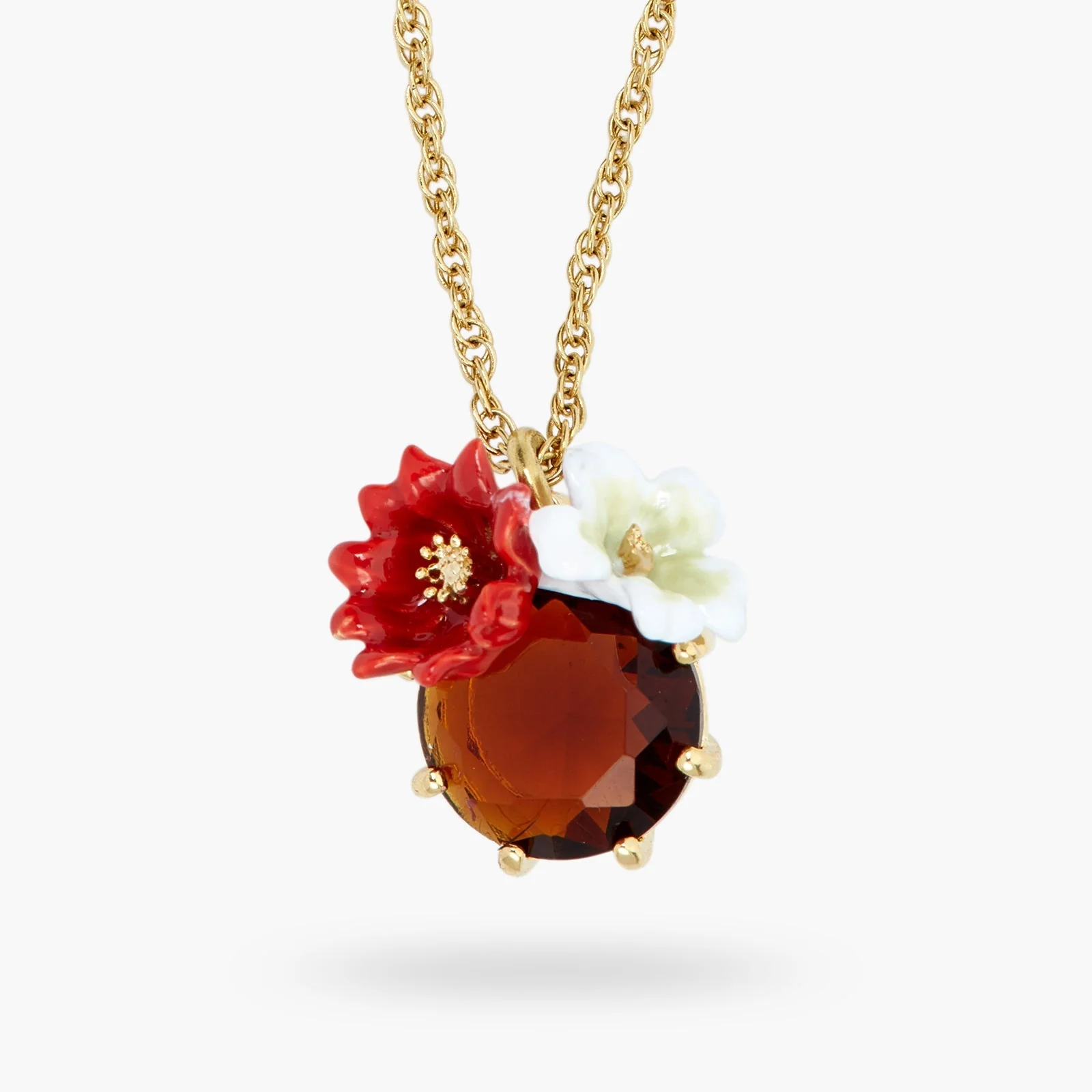 Two Flowers And Faceted Crystal Pendant Necklace | ASTM3021 - Image 4