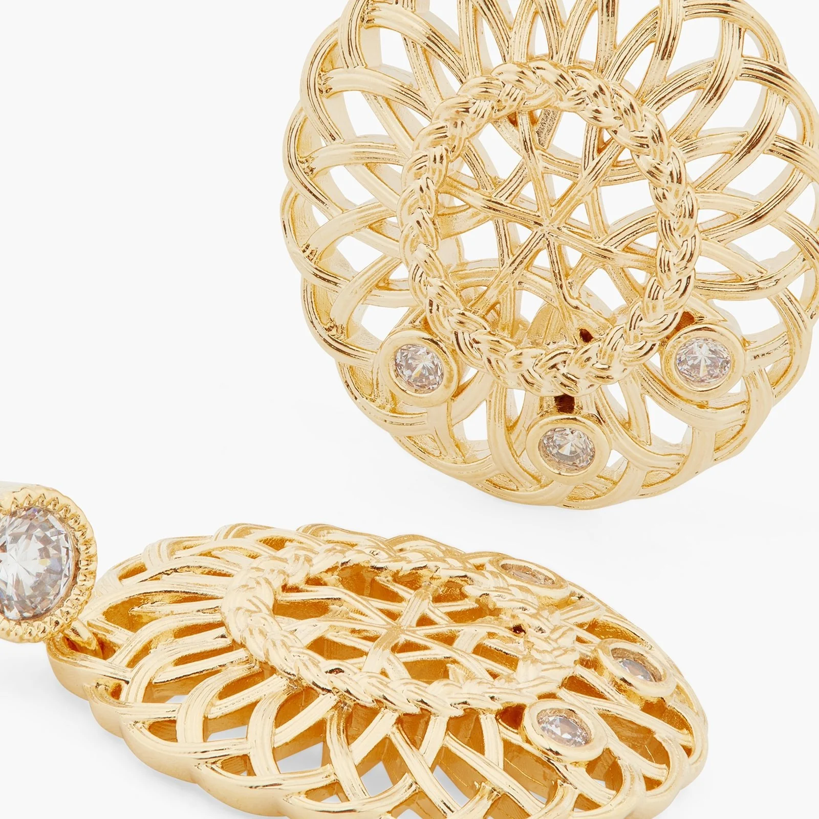 Oval Interwoven Wicker And Crystal Earrings | ASVA1041 - Image 3