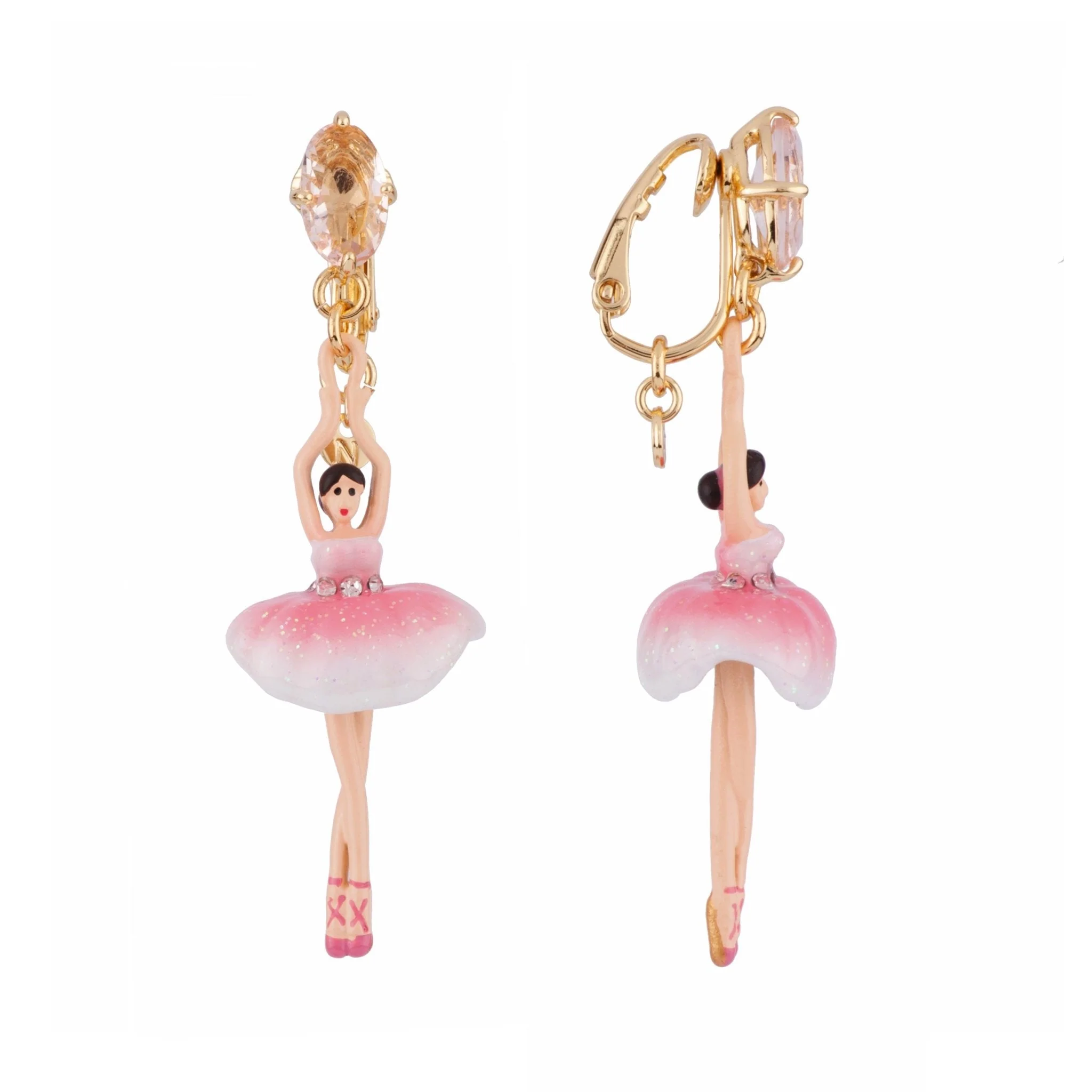 Asymmetric Pas de Deux Faceted Crystal Sparkling Pink Earrings | AFDD115C/1 - Image 3