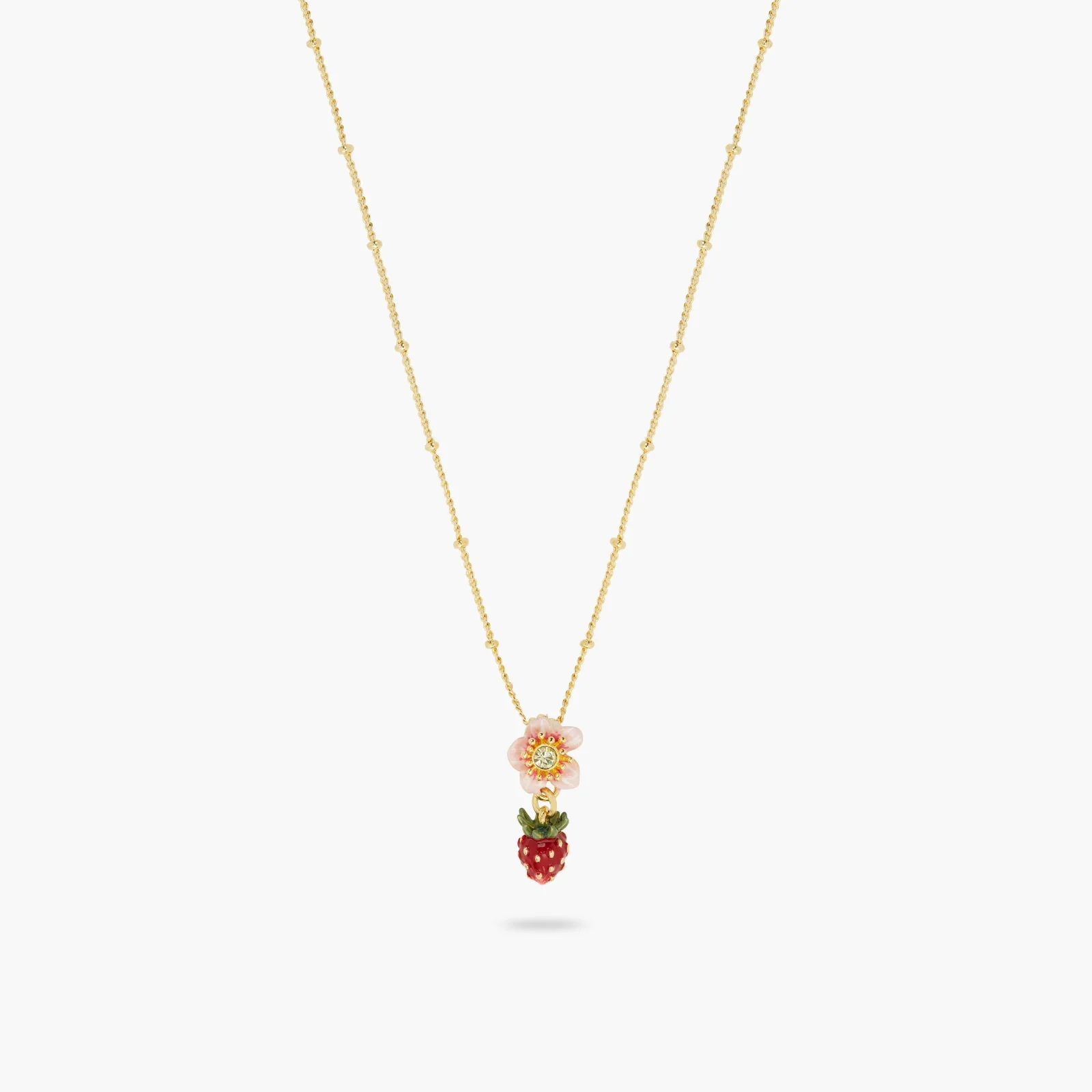 Wild Strawberry And Pink Flower Pendant Necklace | ATBG3031