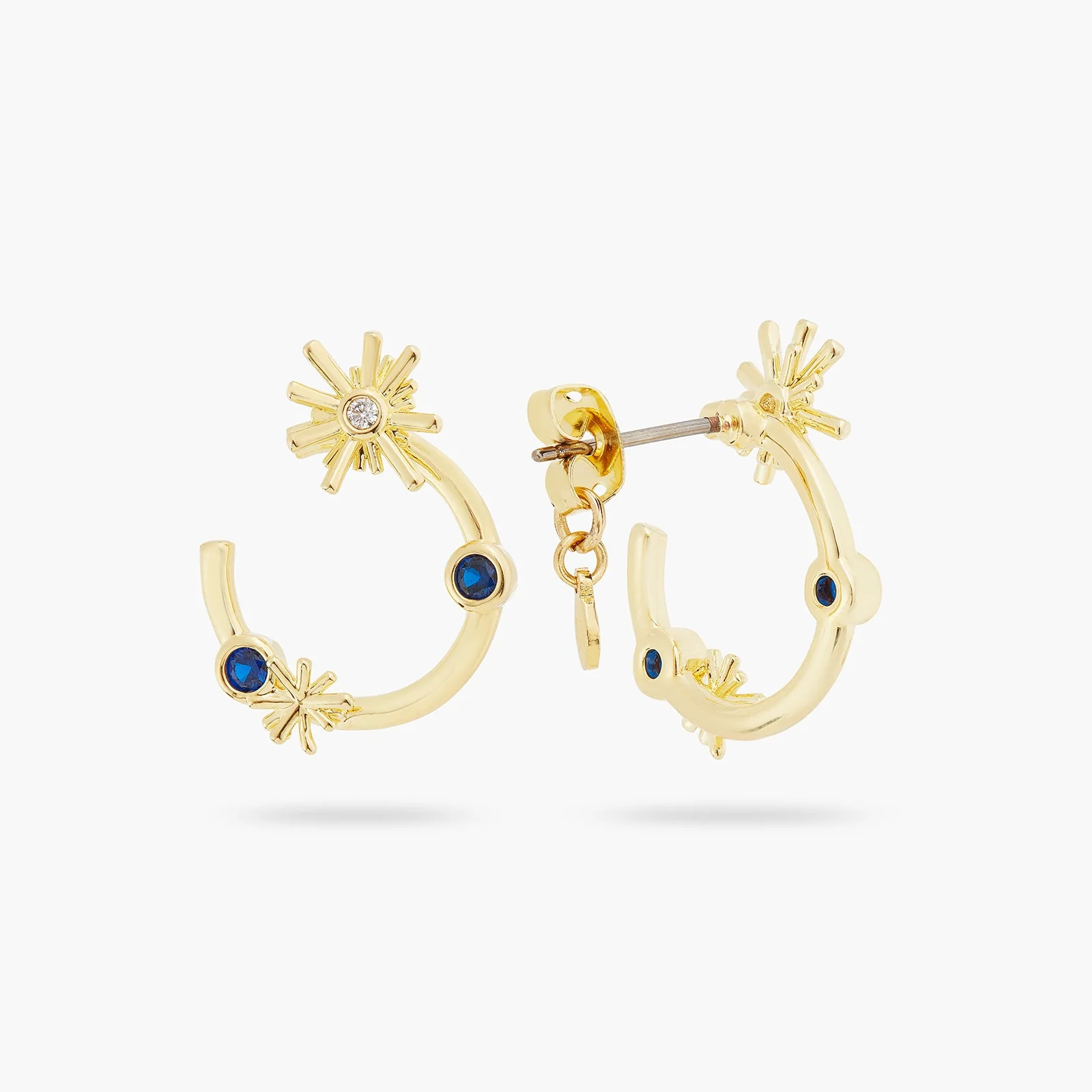 Gold Stars And Midnight Blue Stone Hoop Earrings | ATET1021 - Image 4