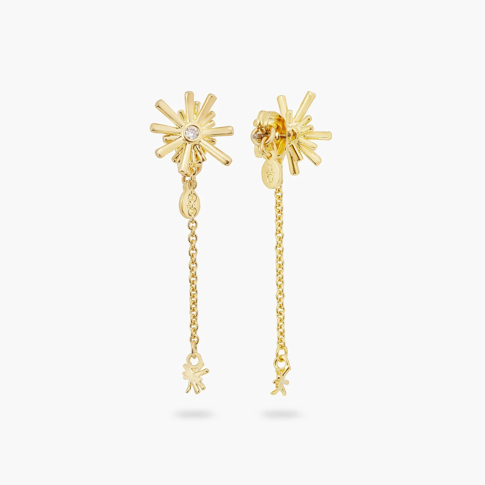 Gold Stars And White Stone Dangling Earrings | ATET1031 - Image 4