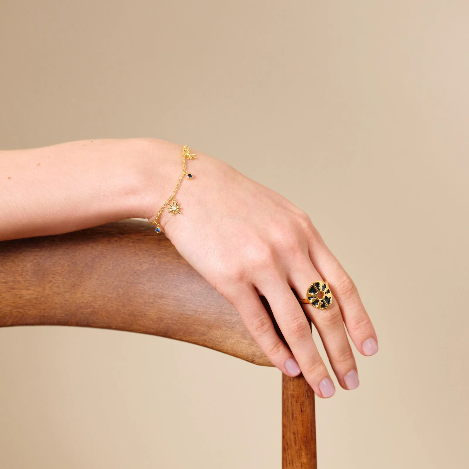 Gold Stars And Midnight Blue Stone Charm Bracelet | ATET2011 - Image 2