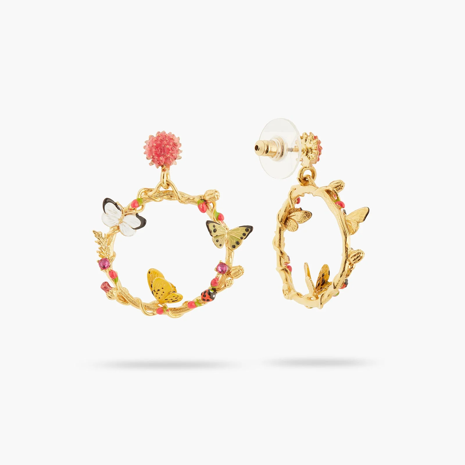 Enamelled Butterfly And Vegetal Elements Dangling Earrings | ATLA1031 - Image 3