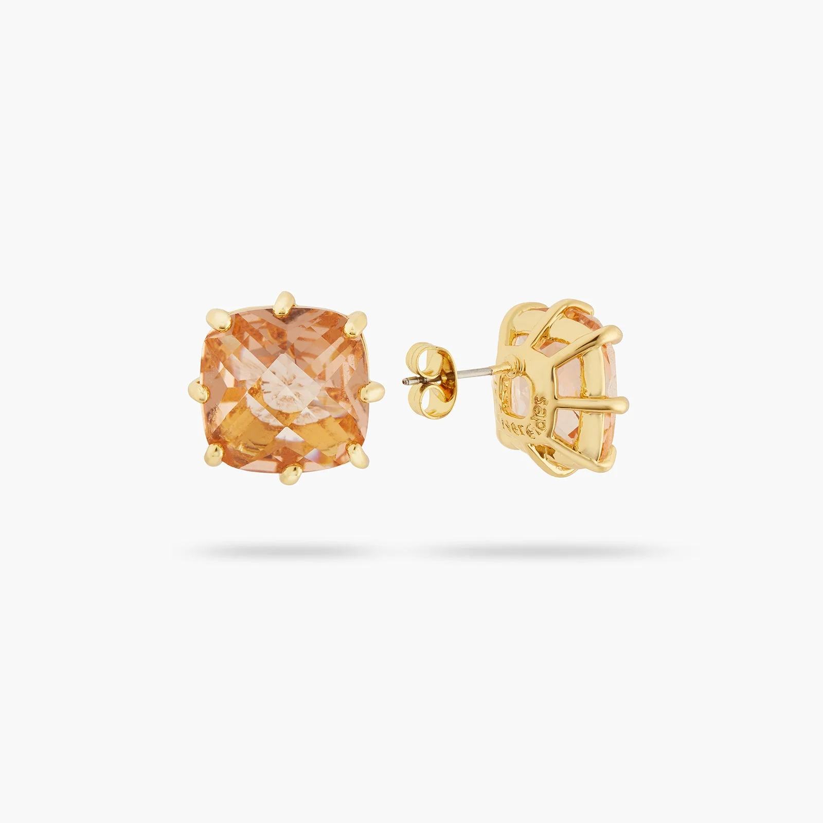 Apricot Pink Diamantine Square Stone Earrings | ATLD1011 - Image 3
