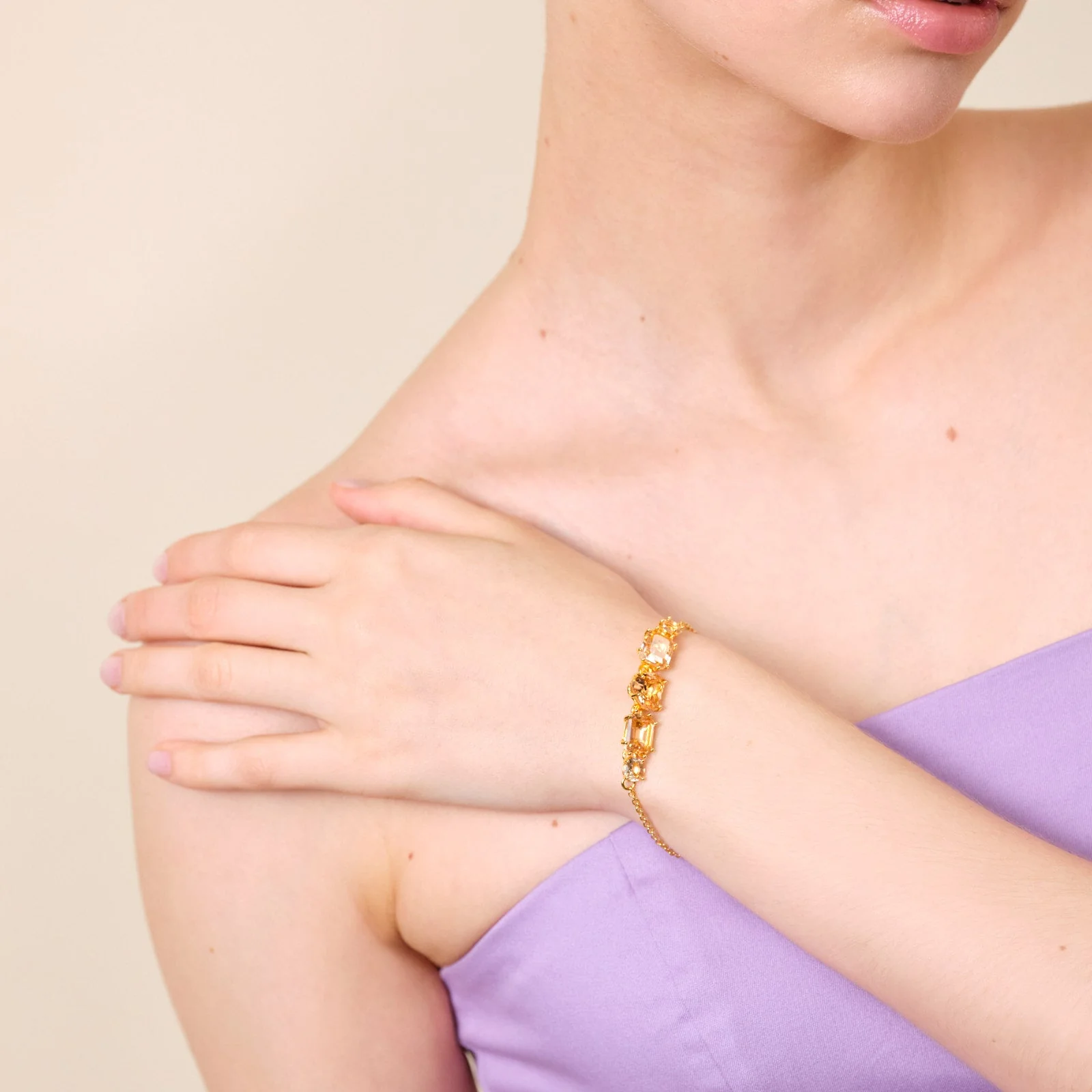 Apricot Pink Diamantine 5 Stone Fine Bracelet | ATLD2141 - Image 2