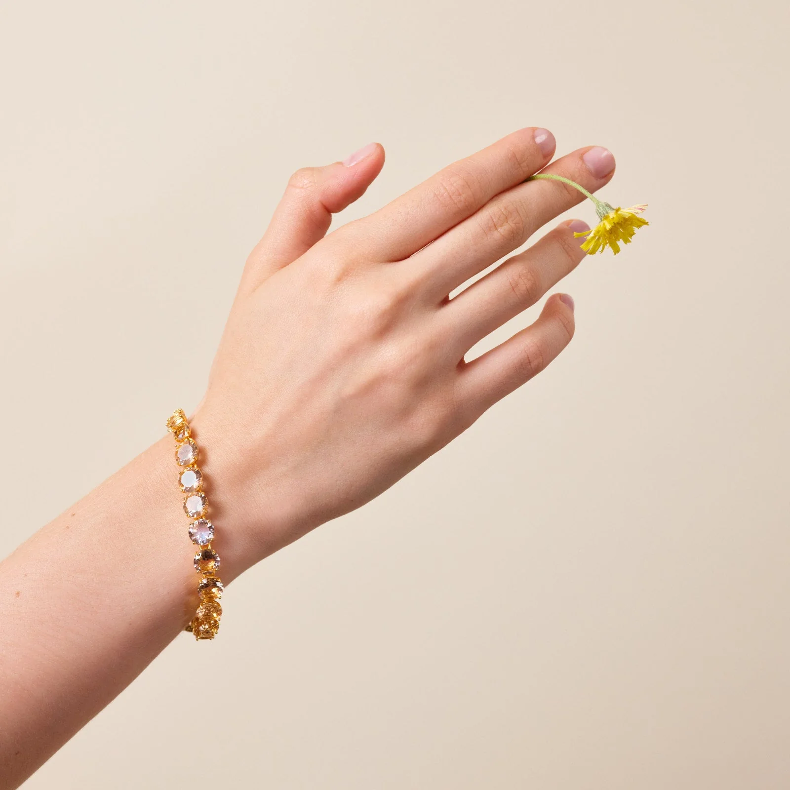 Apricot Pink Diamantine Single Row Fine Bracelet | ATLD2521 - Image 2