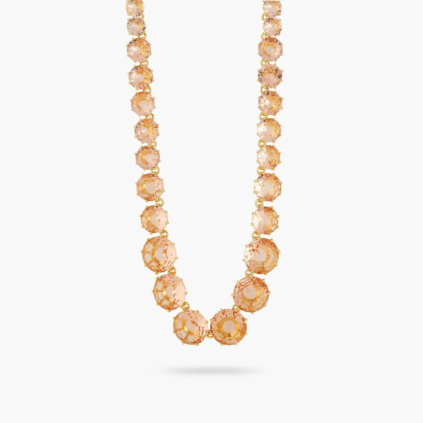 Apricot Pink Diamantine Round Stone Long Necklace | ATLD3511 - Image 3