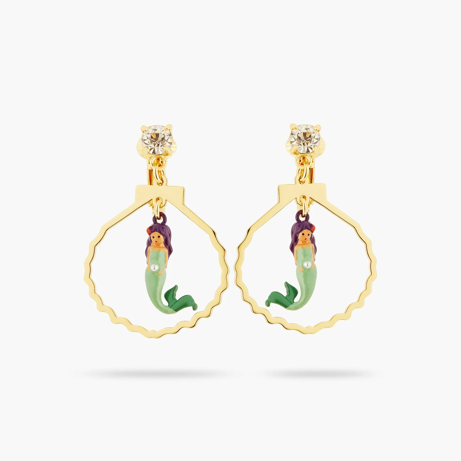 Mermaid, Cut Stone, Seashell Shape Earrings | ATOC1031