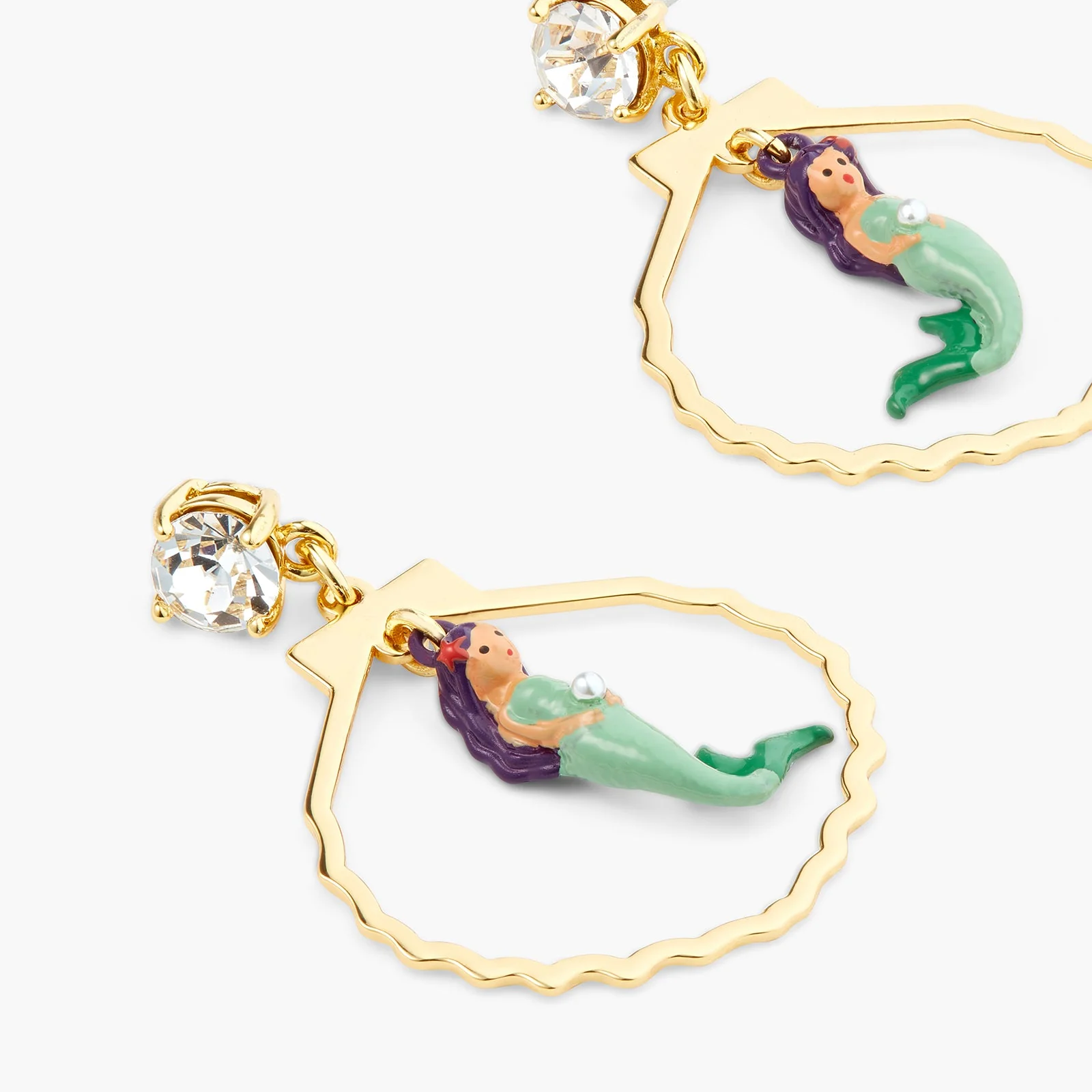 Mermaid, Cut Stone, Seashell Shape Earrings | ATOC1031 - Image 4