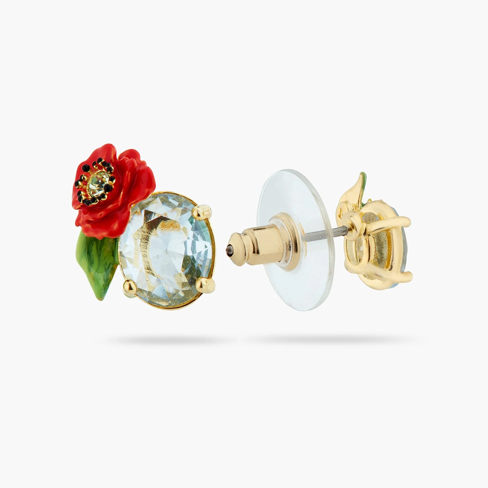 Asymmetrical Wildflower And Round Stone Sleeper Earrings | ATPO1021 - Image 3